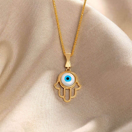 Evil eye hamsa necklace gold