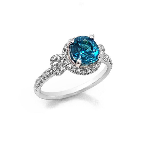 Blue zircon rings