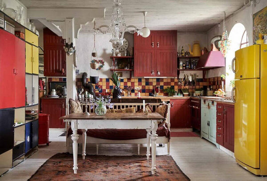 Boho kitchen shelves