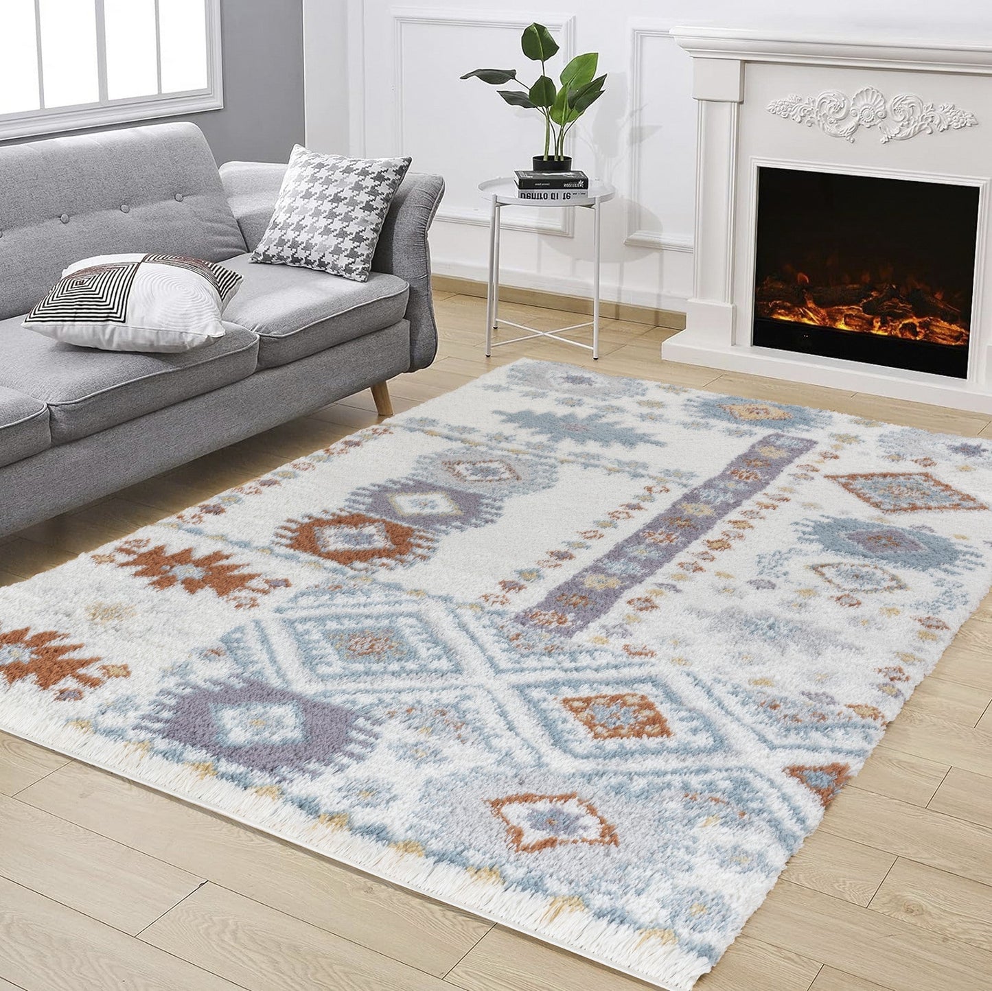 Bohemian Loft Shag Ivory Area Rug – 5'3" x 7'