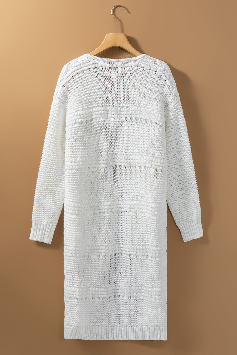 White Fringed Open Front Pocketed Long Cardigan