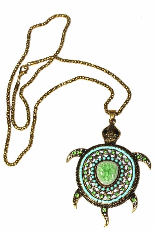 Big Turtle Shimmer Pendant Necklace