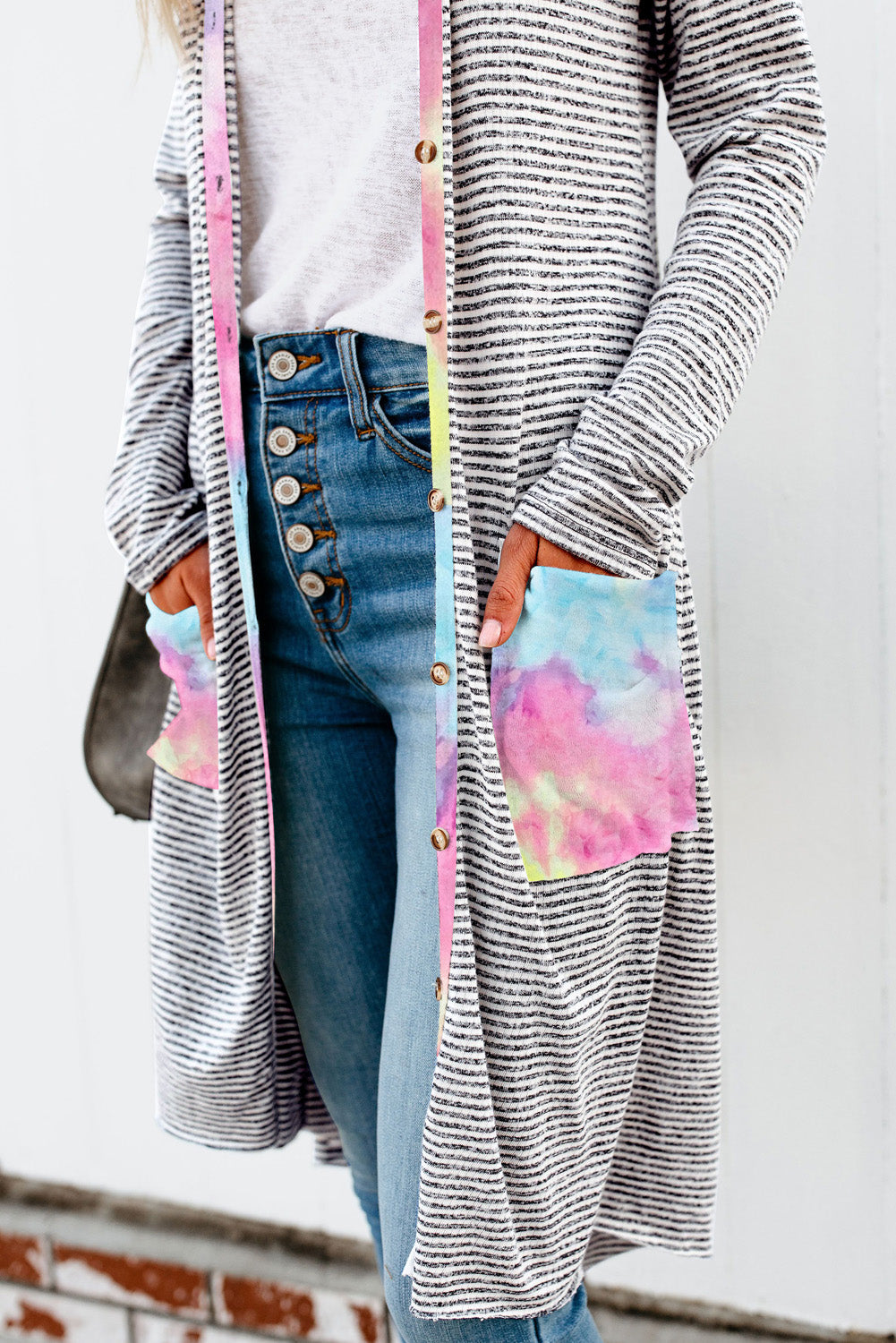 Tie-dye Patchwork Striped Cardigan - Boho Style