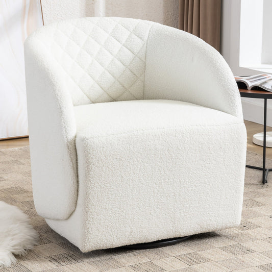 Bohemian Teddy Fabric Swivel Chair in Ivory