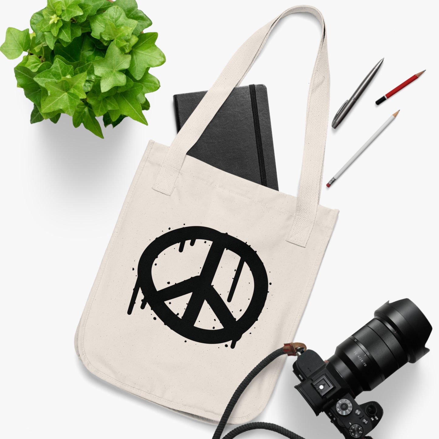 Peace Sign Graffiti Organic Canvas Tote Bag