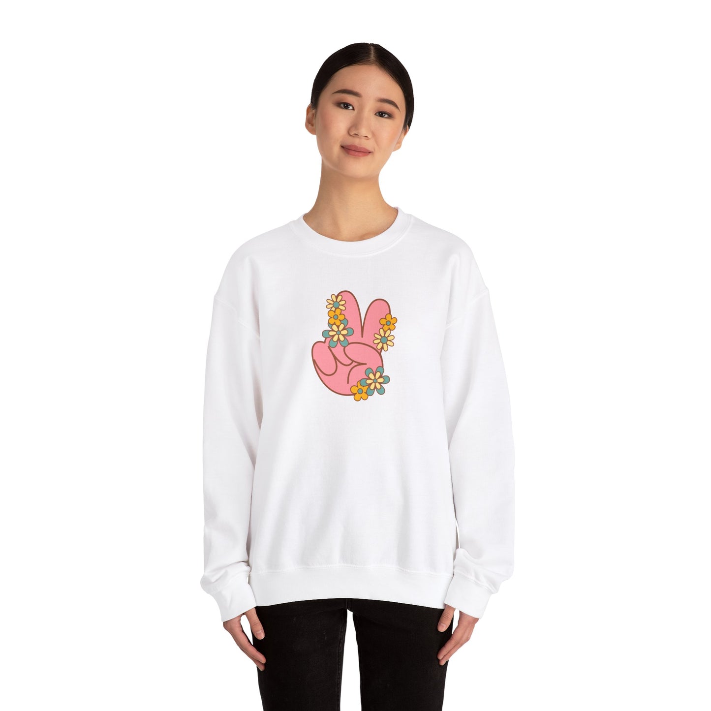 Peace Hand Sign with Flowers Sweatshirt