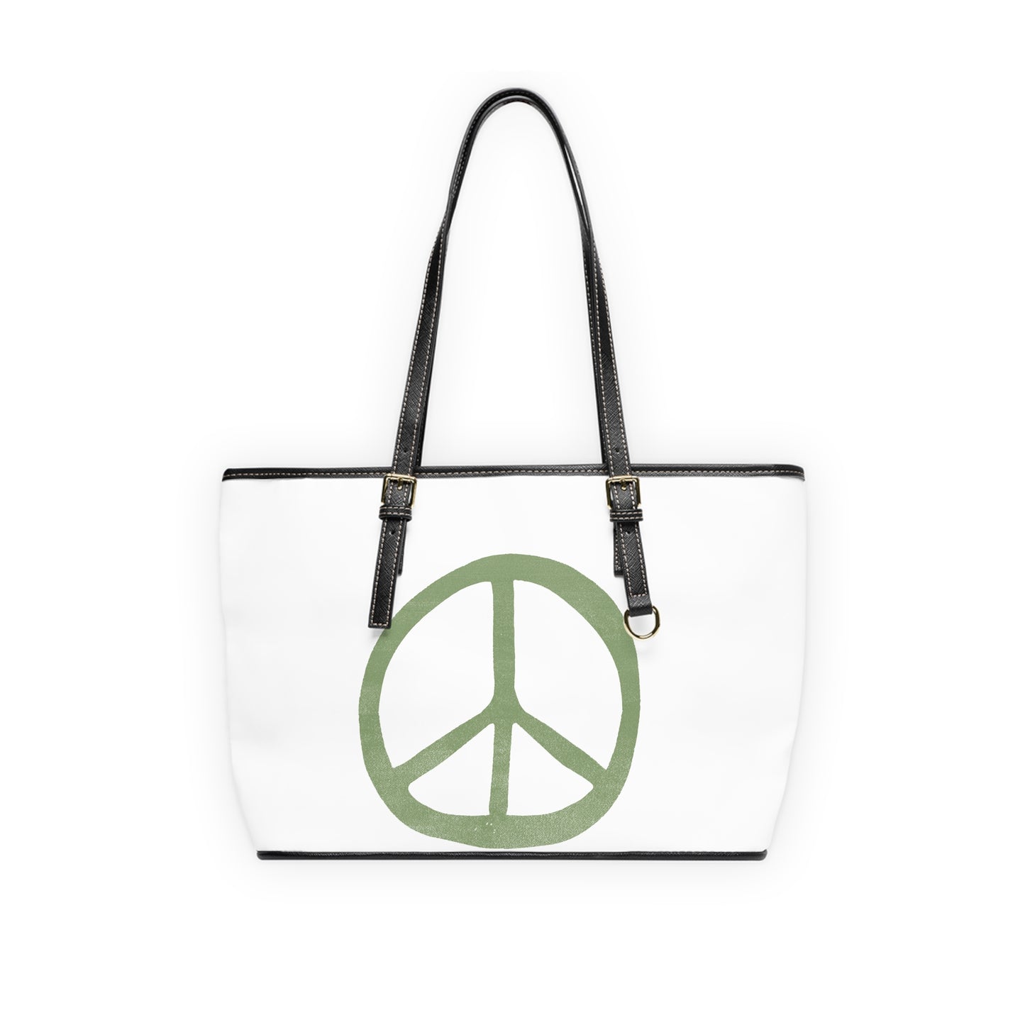 Green Peace Sign Leather Shoulder Bag