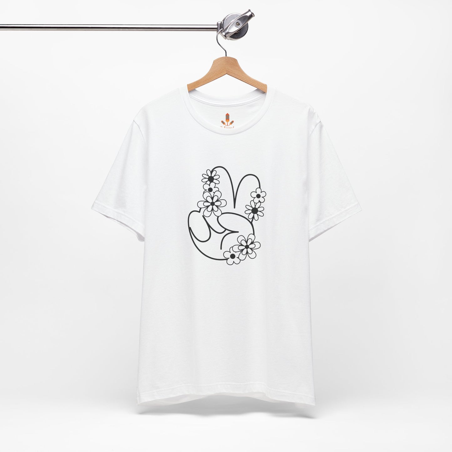 Black Peace Hand Sign with Flowers T-shirt