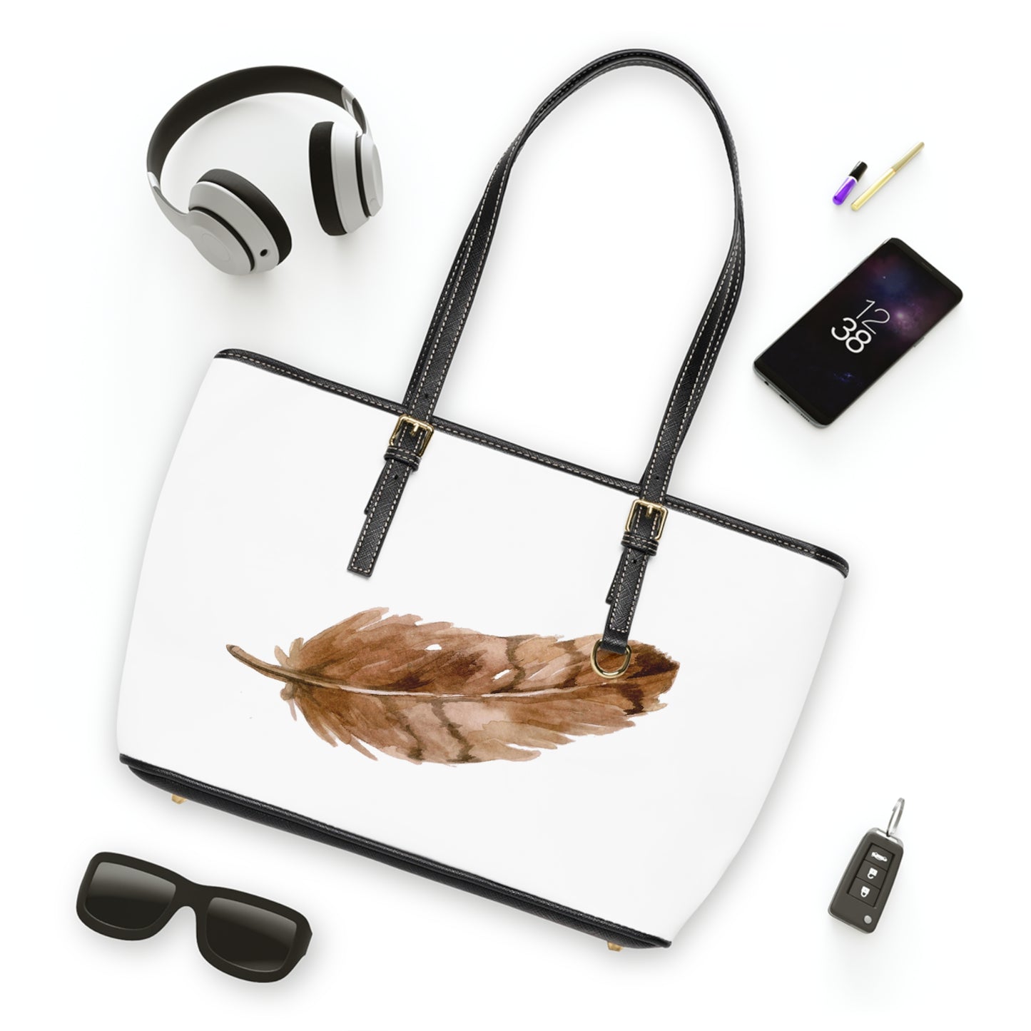 Brown Feather Leather Shoulder Bag