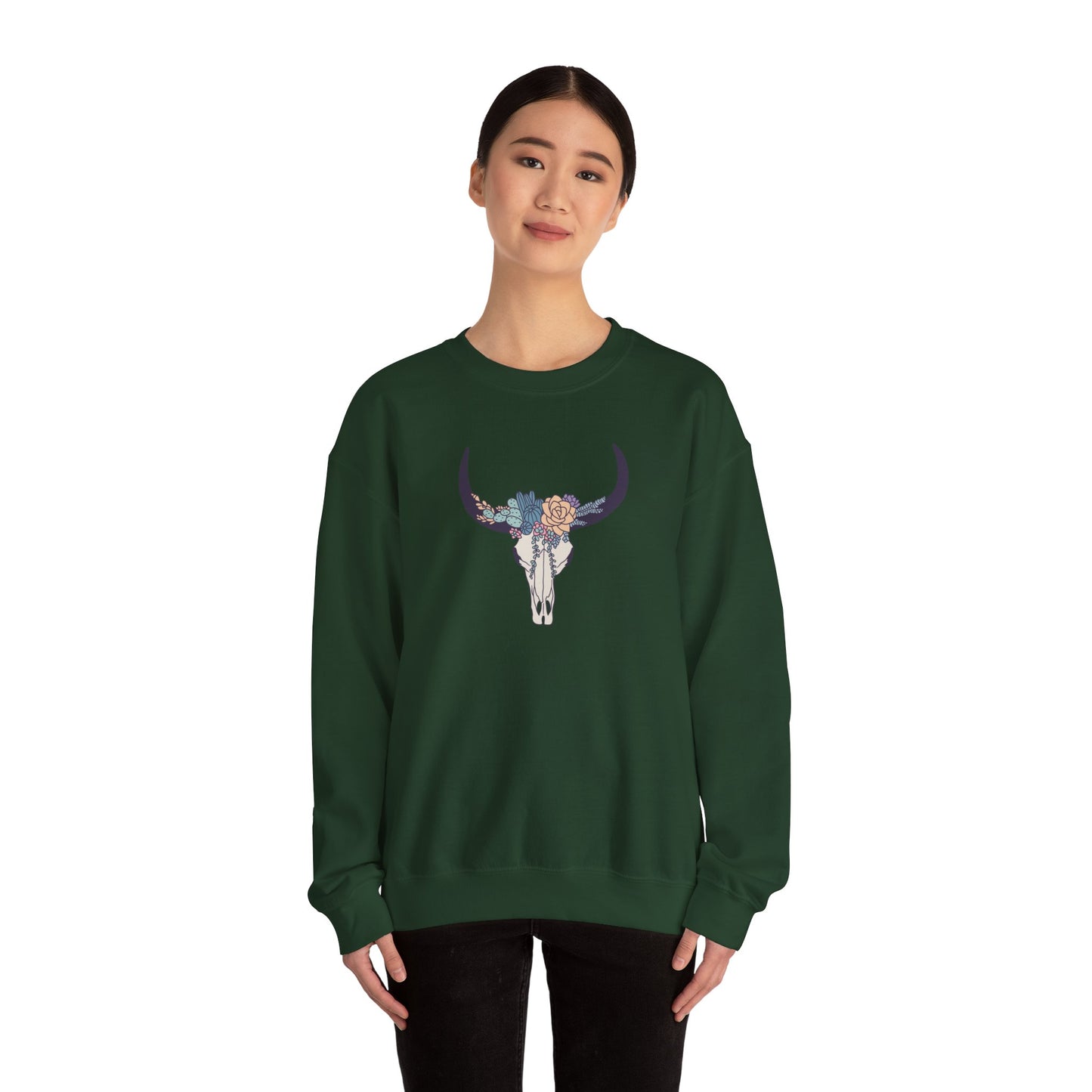 Buffalo Skull with Flowers Sweatshirt