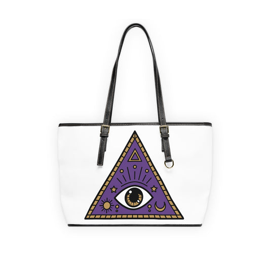 White Evil Eye and Pyramid Leather Shoulder Bag