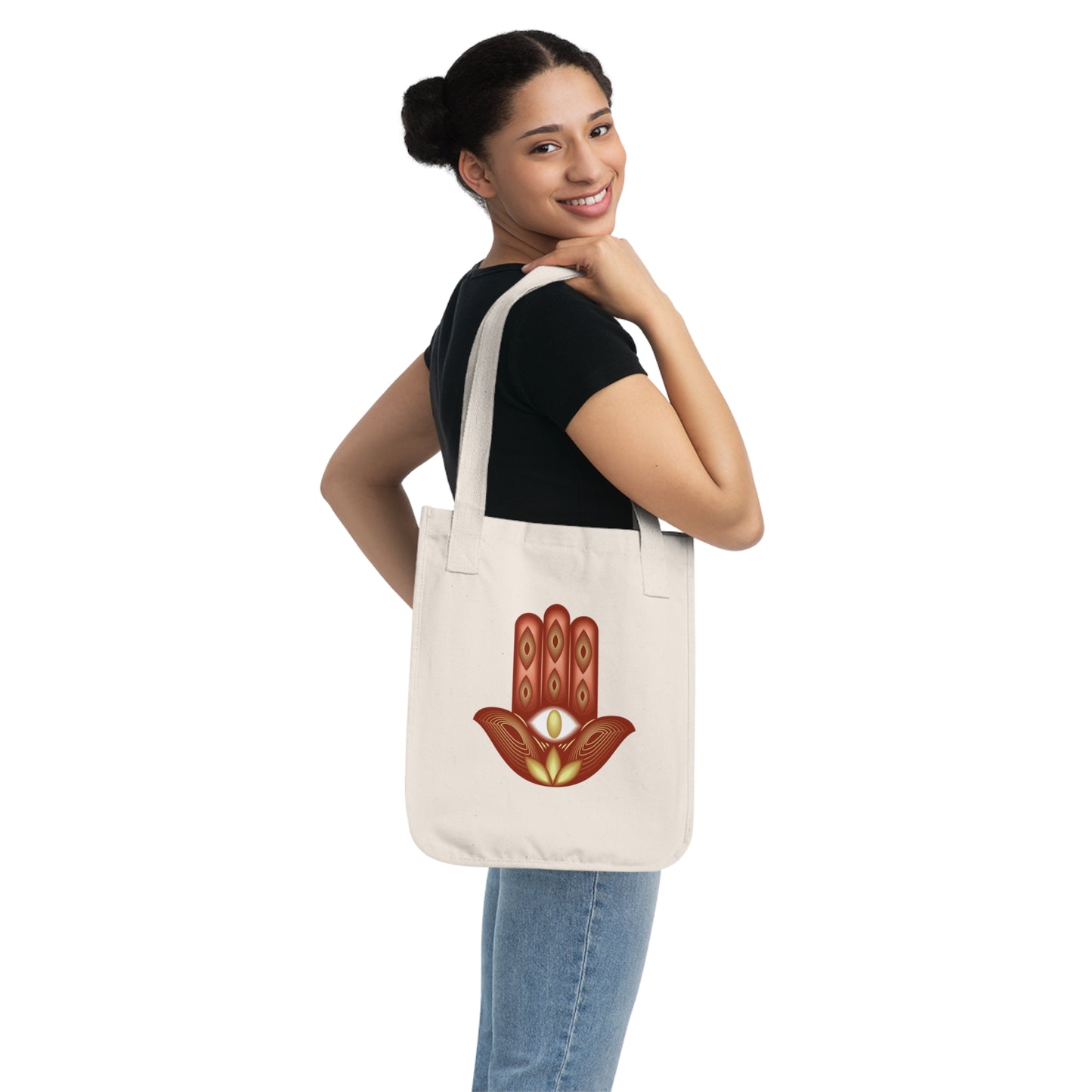 Colorful Hamsa Lotus Organic Canvas Tote Bag