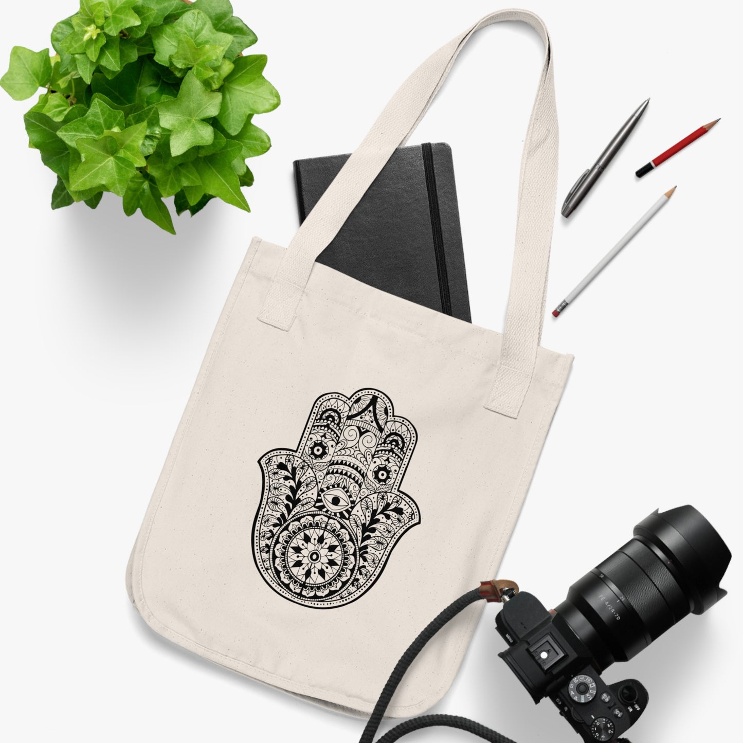 Beautiful Fatima Hamsa Hand Organic Canvas Tote Bag