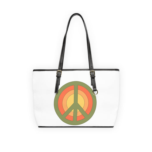 Retro Peace Sign Design Leather Shoulder Bag