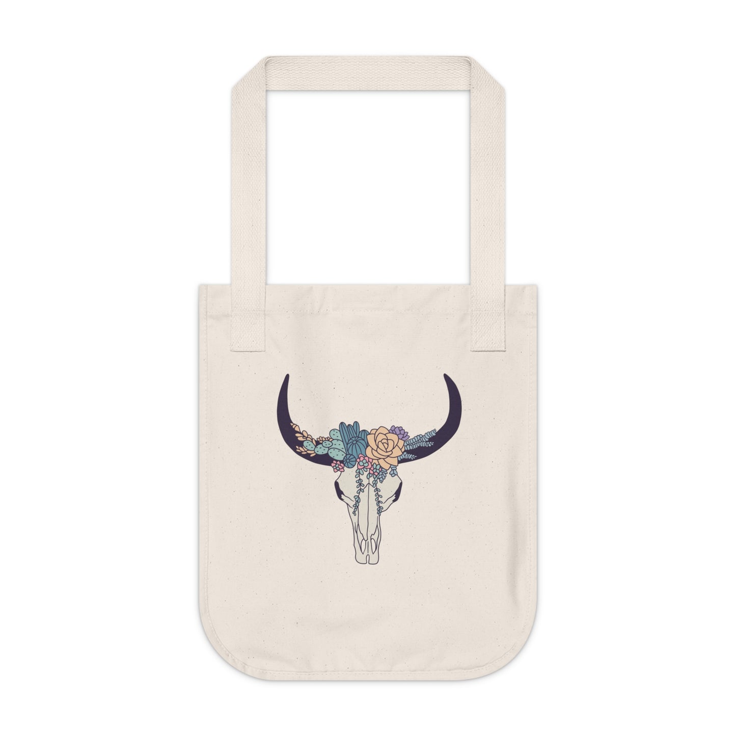 Buffalo Skull with Flowers Organic Canvas Tote Bag