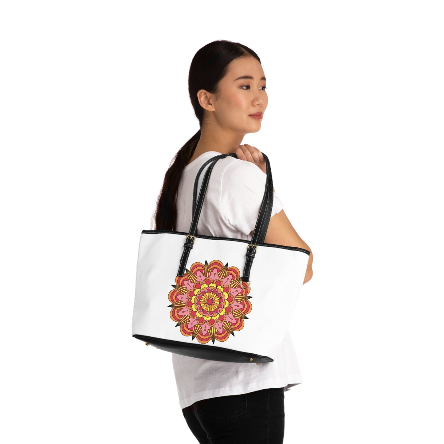 Geometric Mandala Leather Shoulder Bag