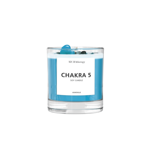 Chakra 5 Soy Candle with Lapis Lazuli Gemstones