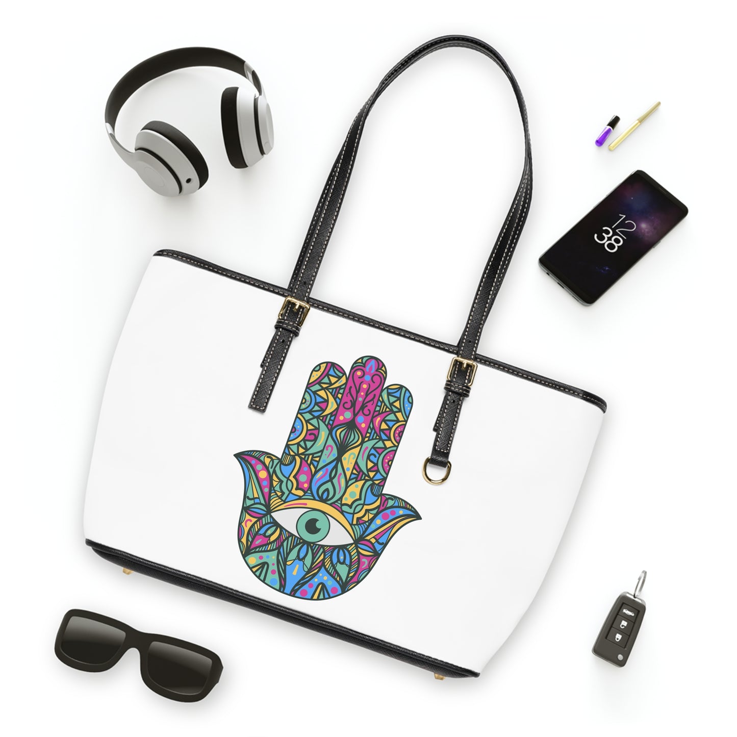 Colorful Hamsa Hand Leather Shoulder Bag