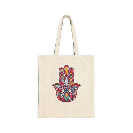 Colorful Fatima Hamsa Hand Cotton Tote Bag