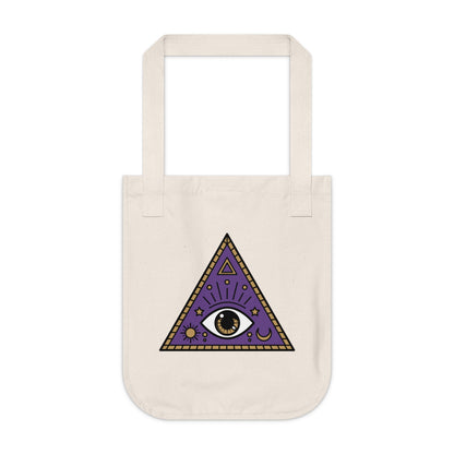 White Evil Eye and Pyramid Organic Canvas Tote Bag