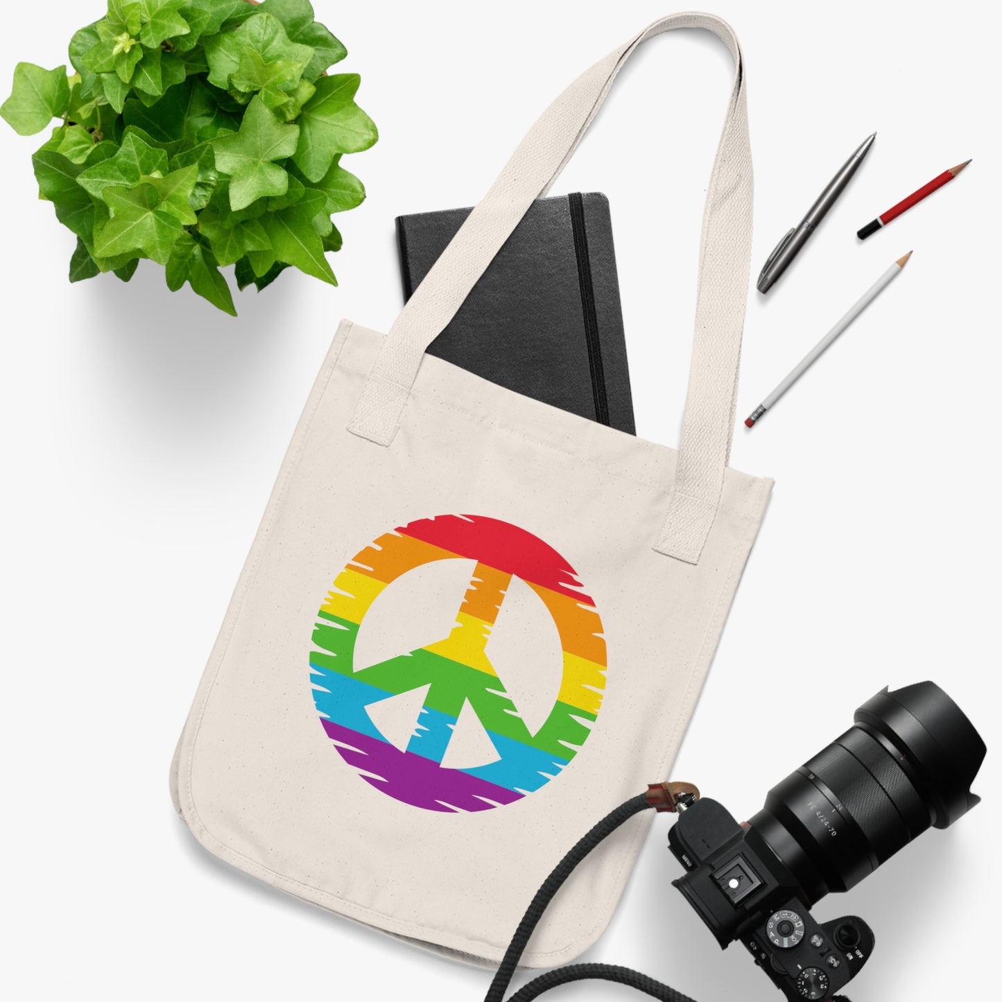 Rainbow Peace Sign Organic Canvas Tote Bag