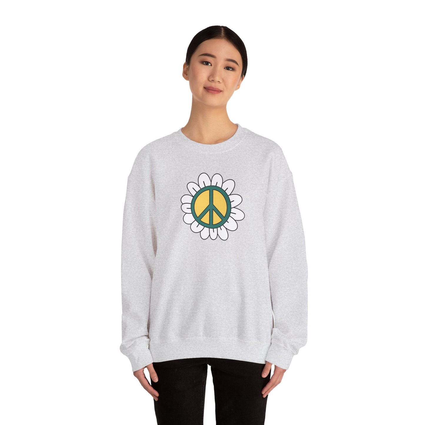 Peace Sign in White Flower Sweatshirt