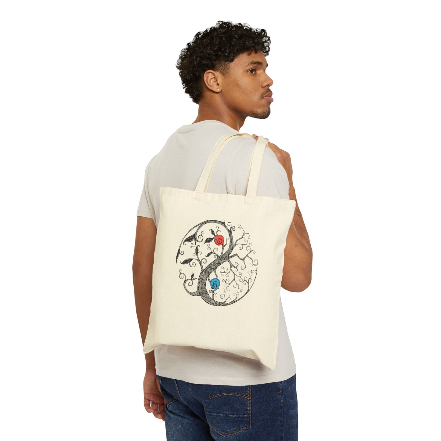 Tree of Life Yin Yang Cotton Tote Bag