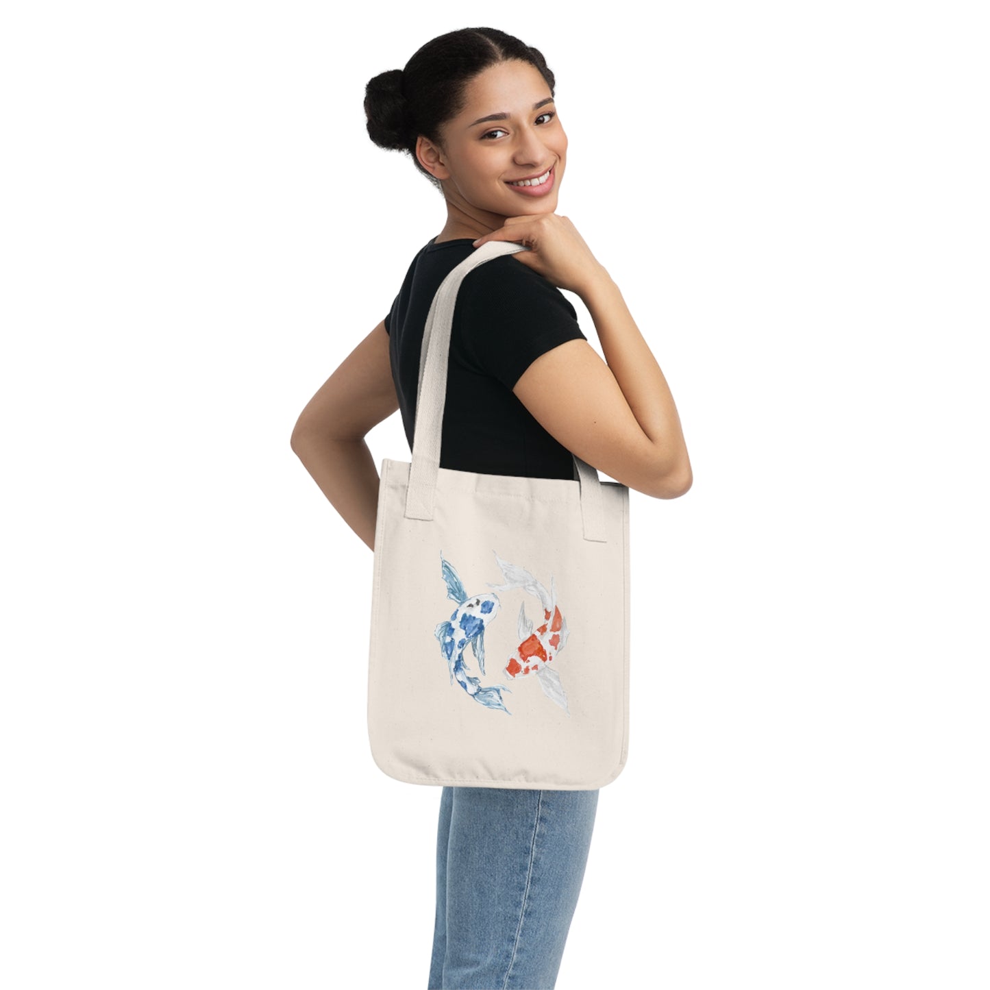 Colorful Yin and Yang Fish Organic Canvas Tote Bag