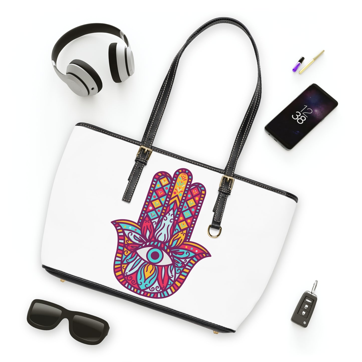 Colorful Fatima Hamsa Hand Leather Shoulder Bag