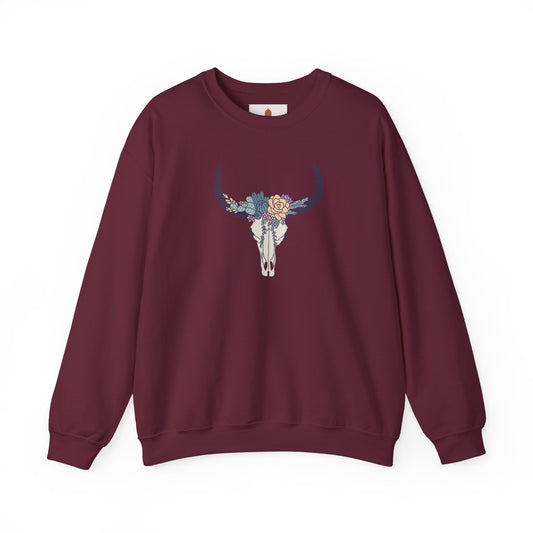 Buffalo Skull with Flowers Sweatshirt