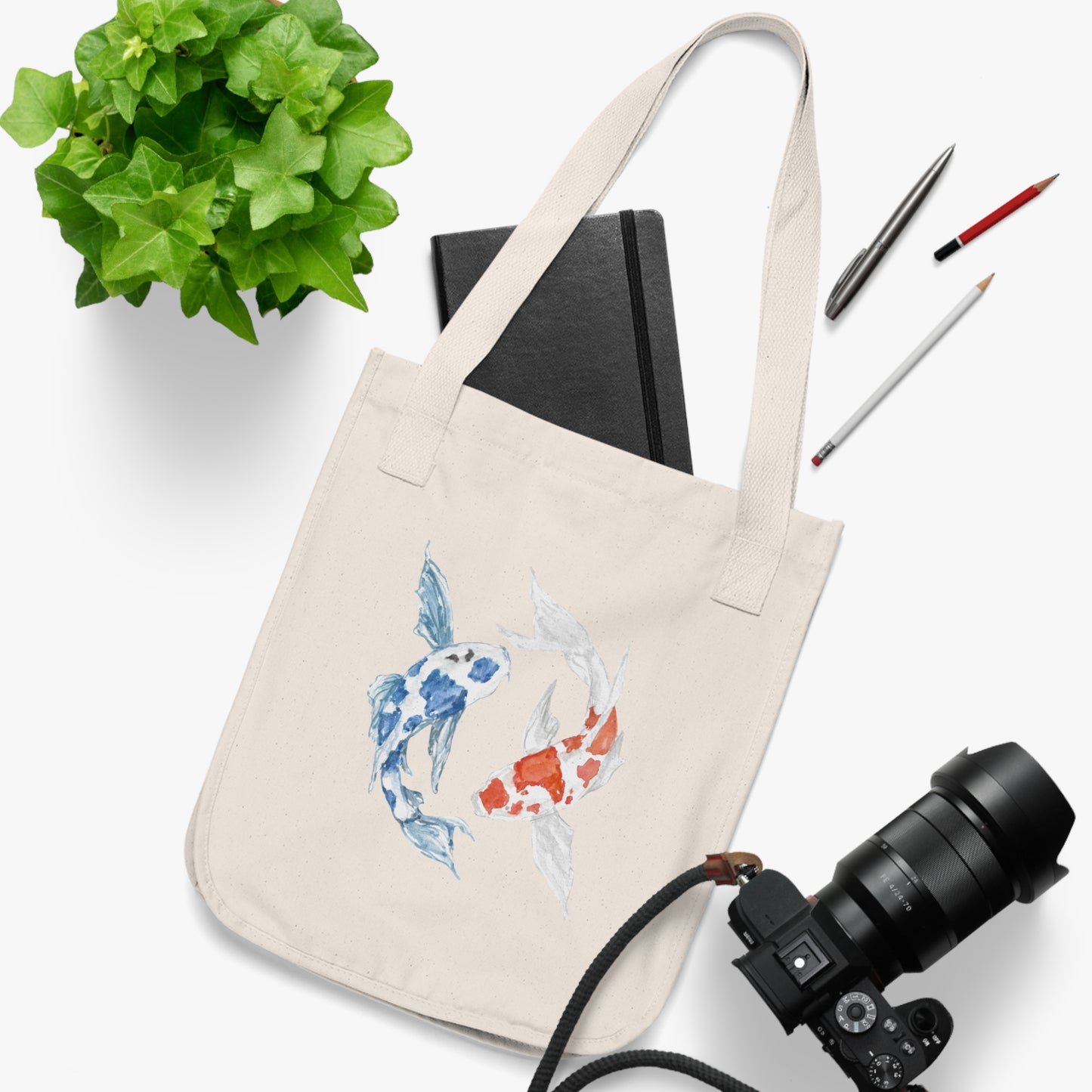 Colorful Yin and Yang Fish Organic Canvas Tote Bag