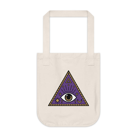 White Evil Eye and Pyramid Organic Canvas Tote Bag