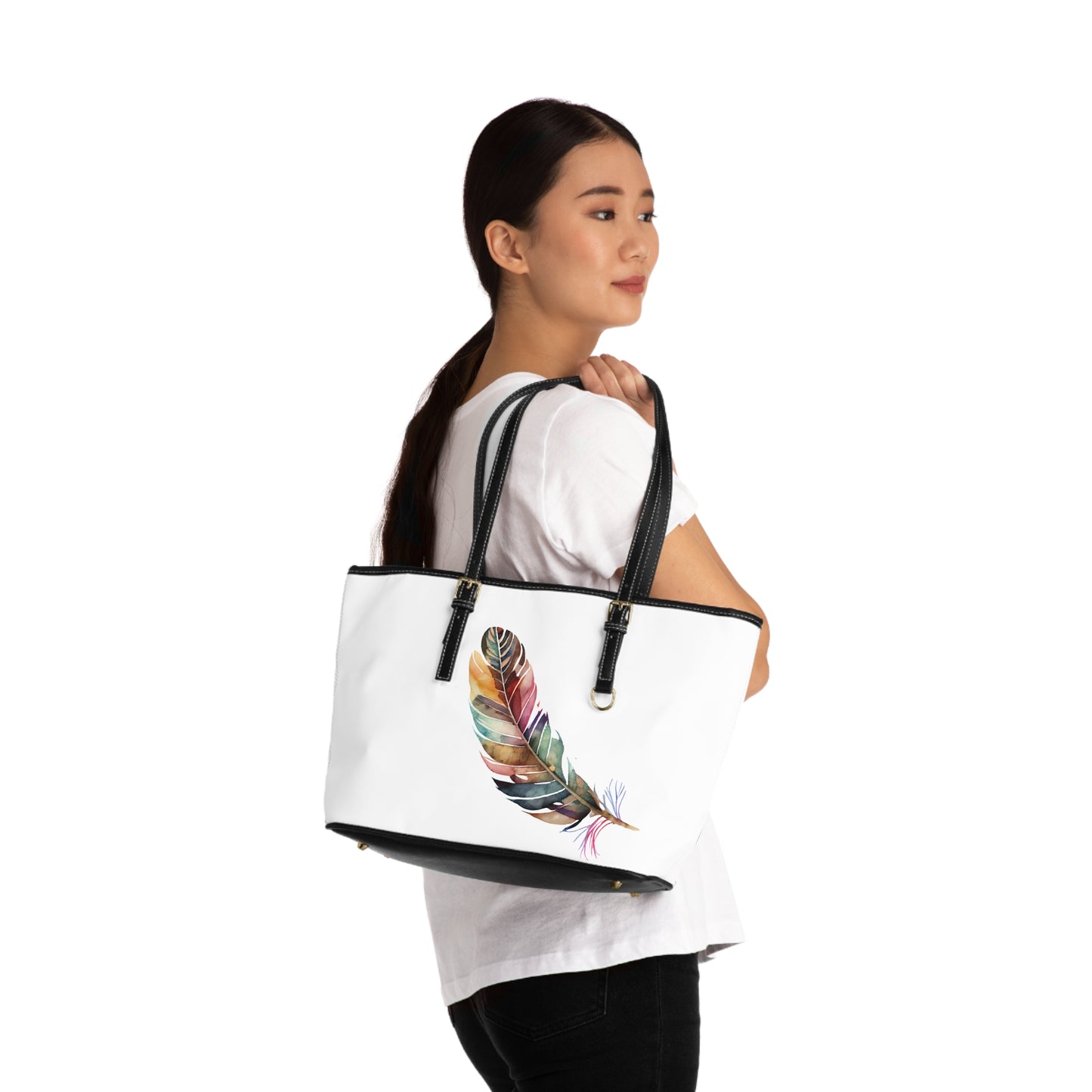 Feather Drawing Leather Shoulder Bag