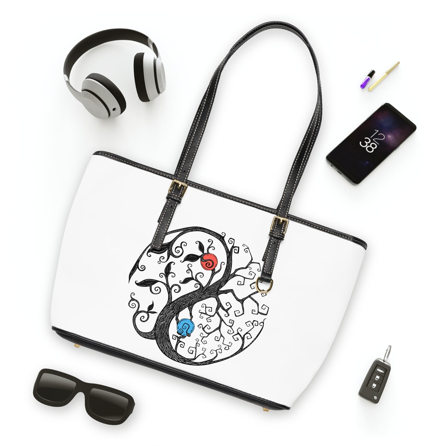 Tree of Life Yin Yang Leather Shoulder Bag