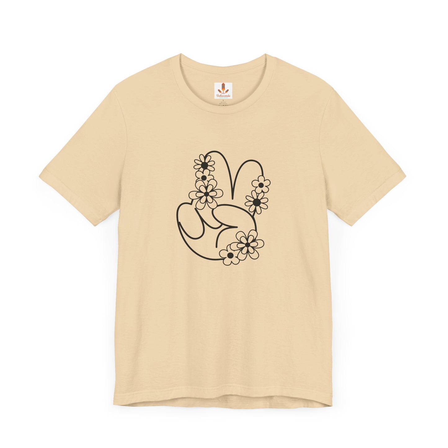 Black Peace Hand Sign with Flowers T-shirt
