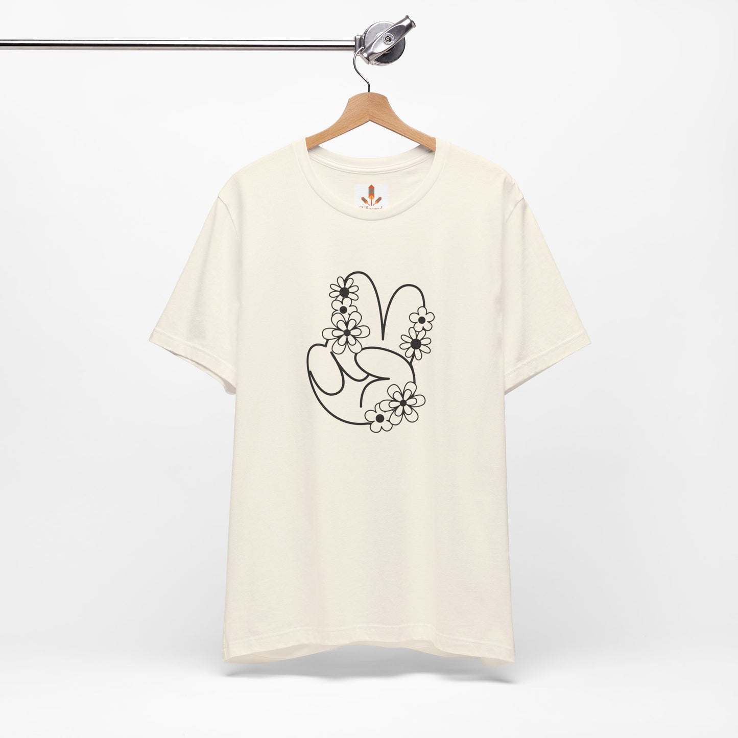 Black Peace Hand Sign with Flowers T-shirt