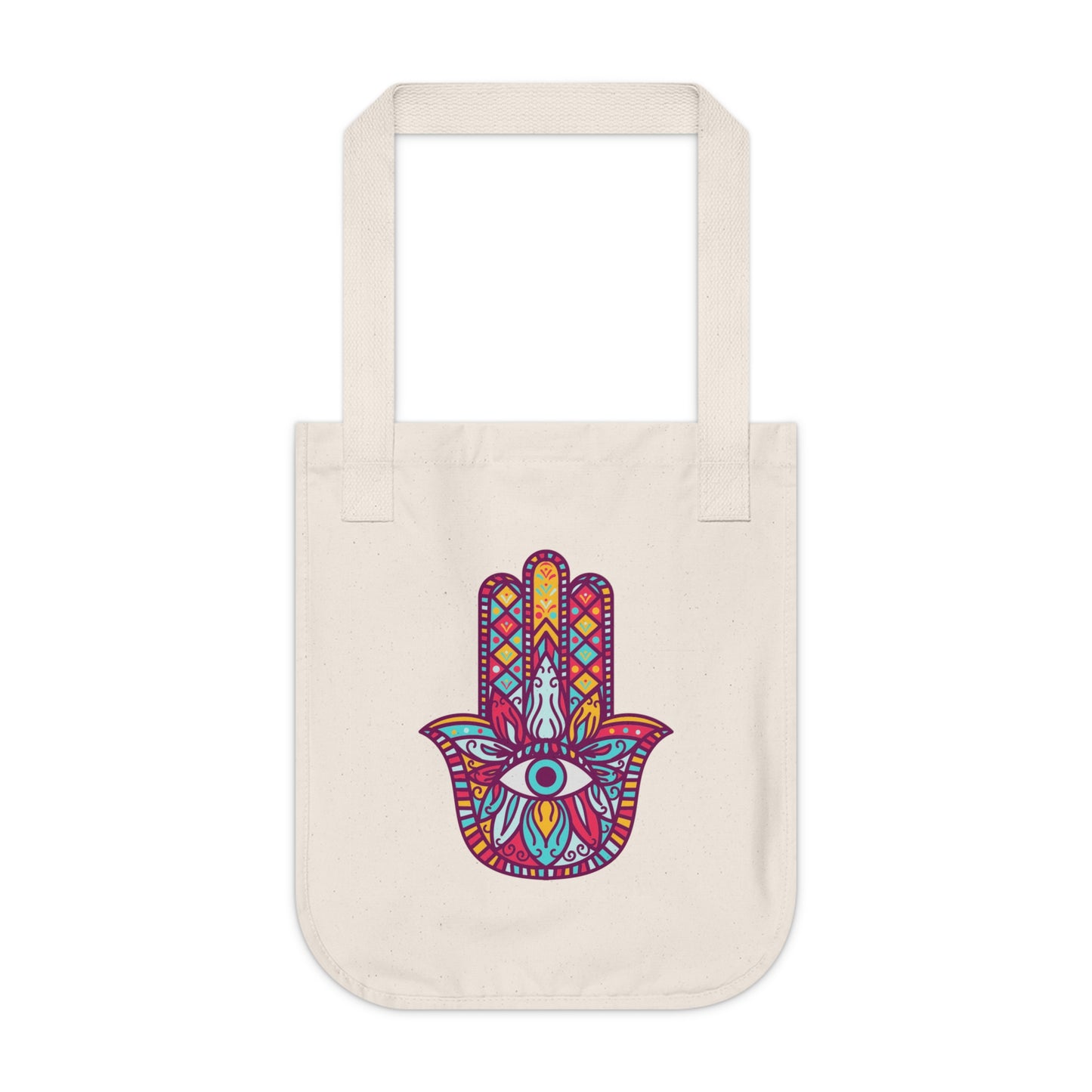 Colorful Fatima Hamsa Hand Organic Canvas Tote Bag