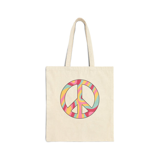 Hippie Peace Sign Cotton Tote Bag