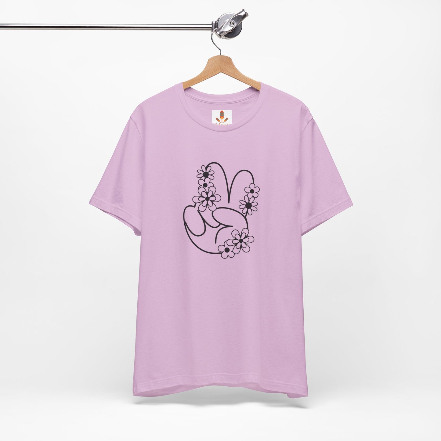 Black Peace Hand Sign with Flowers T-shirt