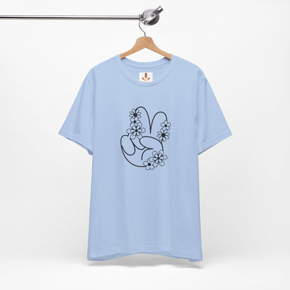 Black Peace Hand Sign with Flowers T-shirt