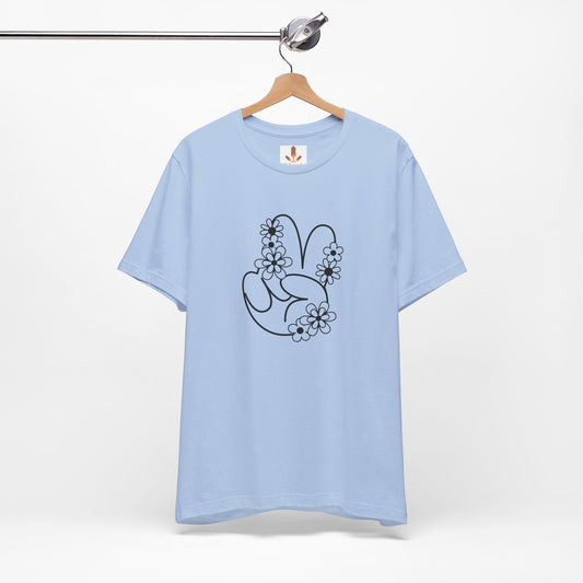 Black Peace Hand Sign with Flowers T-shirt