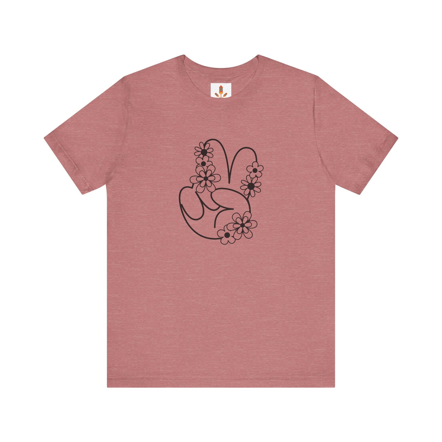 Black Peace Hand Sign with Flowers T-shirt