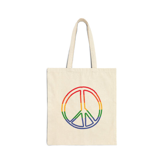 Drawing of Rainbow Peace Sign Cotton Tote Bag