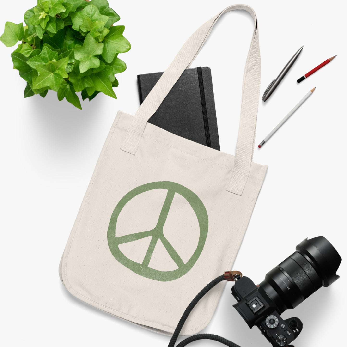 Green Peace Sign Organic Canvas Tote Bag