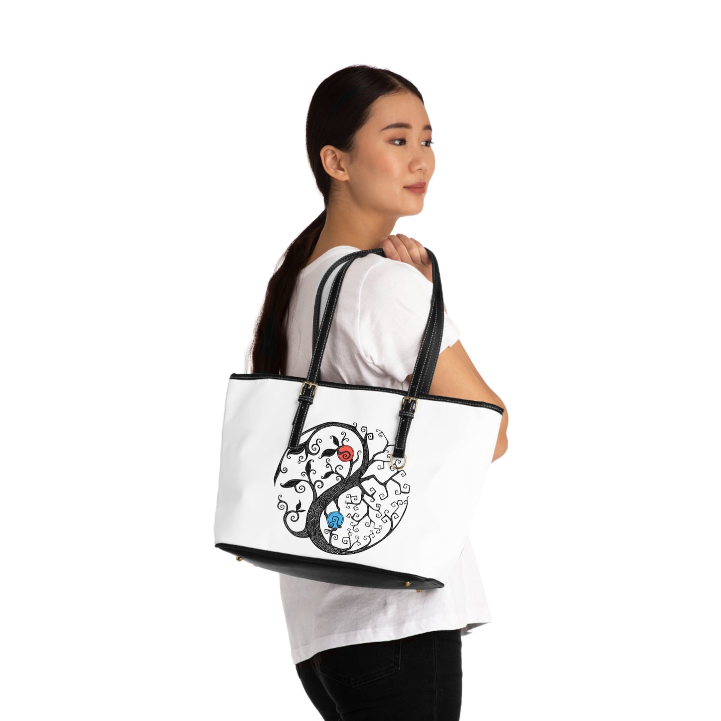 Tree of Life Yin Yang Leather Shoulder Bag