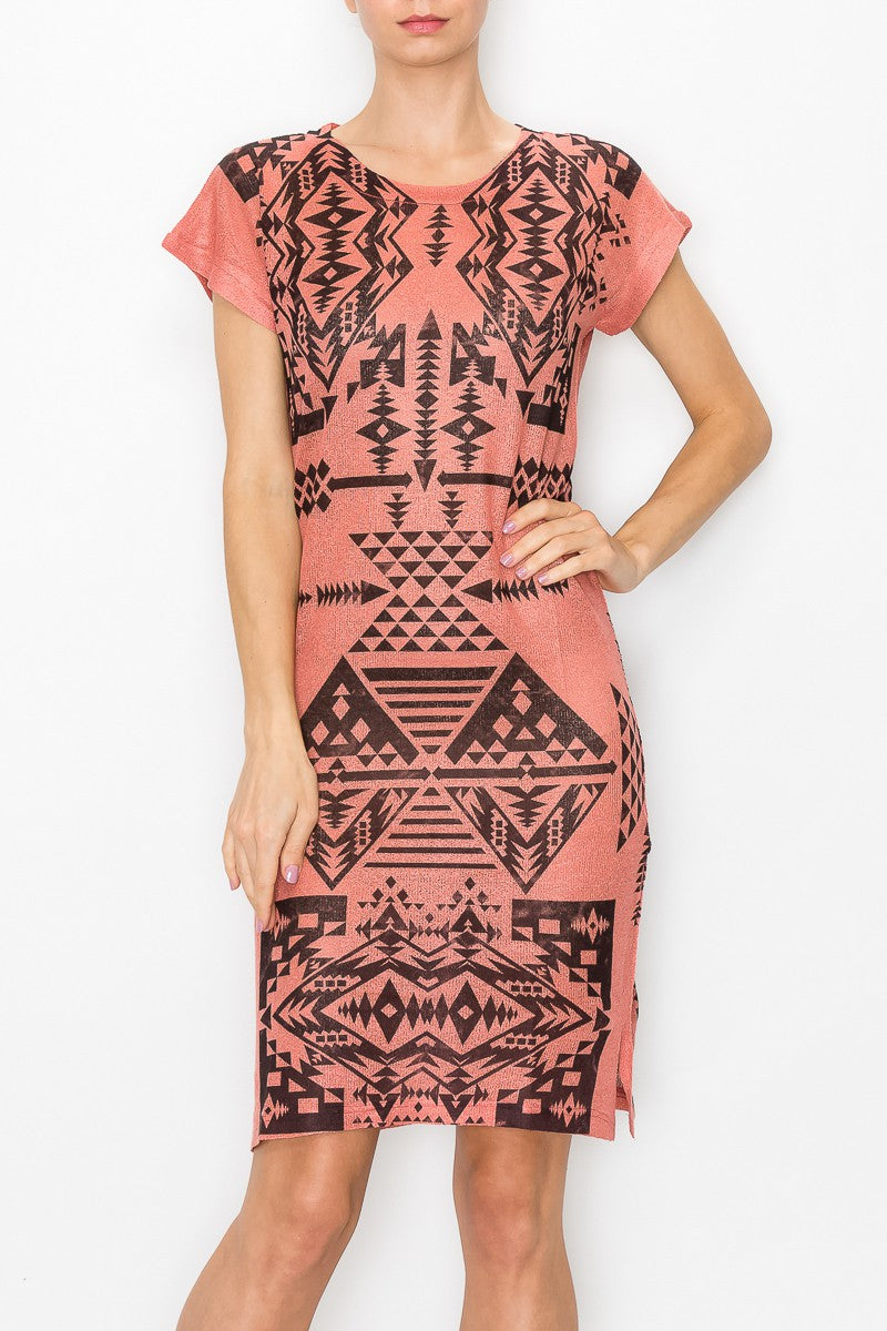 orange aztec print dress Orange Aztec Spaghetti Strap Boutique Dress Lined, Cutout in back NWOT. Paid 78
