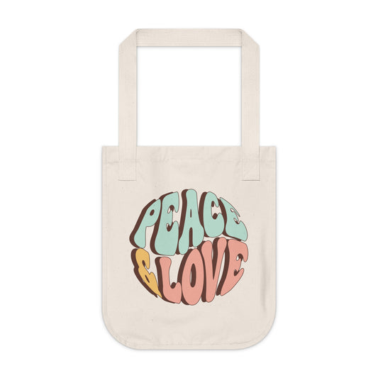 Peace and Love Organic Canvas Tote Bag