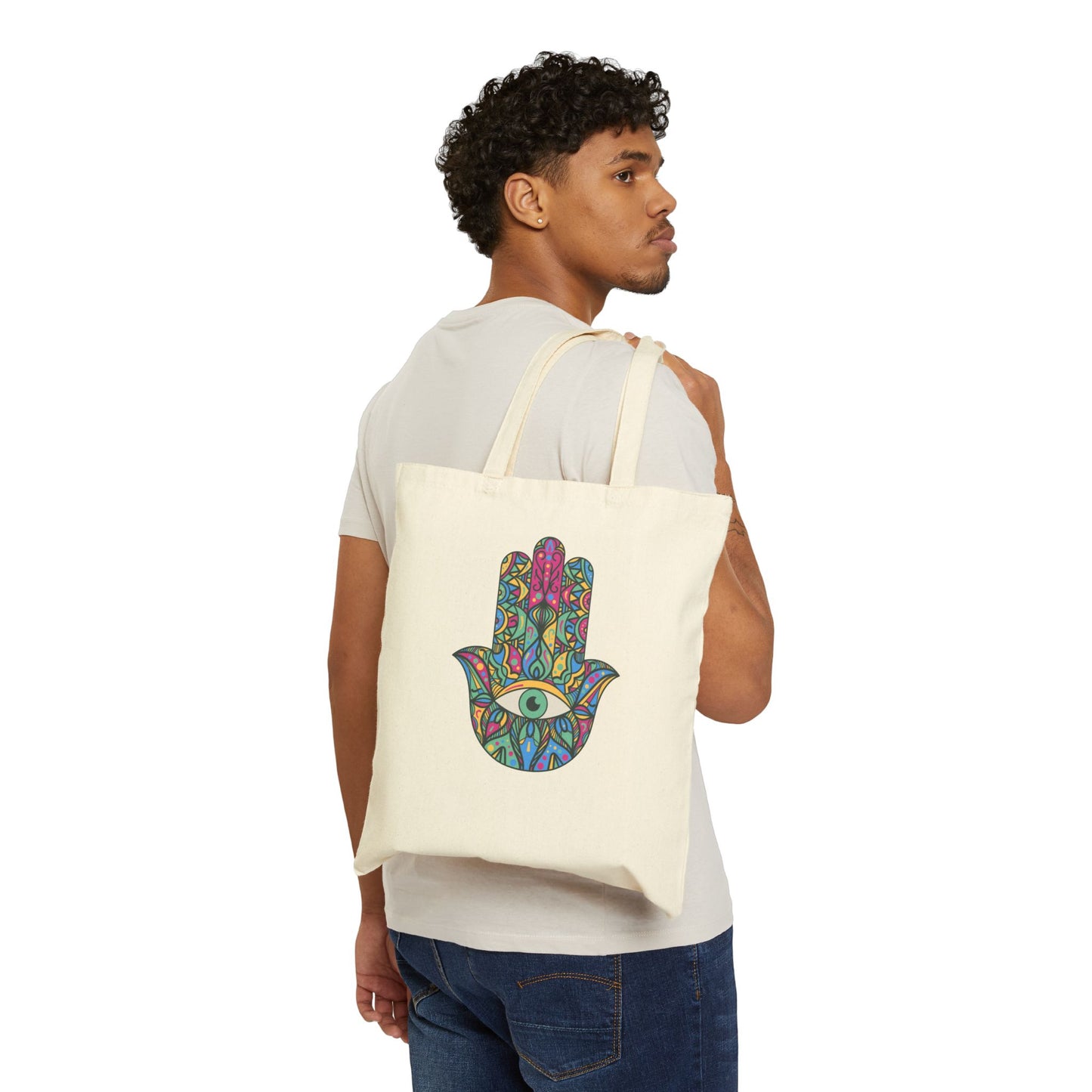 Colorful Hamsa Hand Cotton Tote Bag