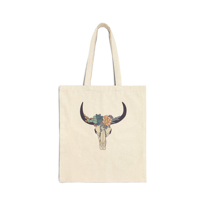 Buffalo Skull with Flowers Cotton Tote Bag