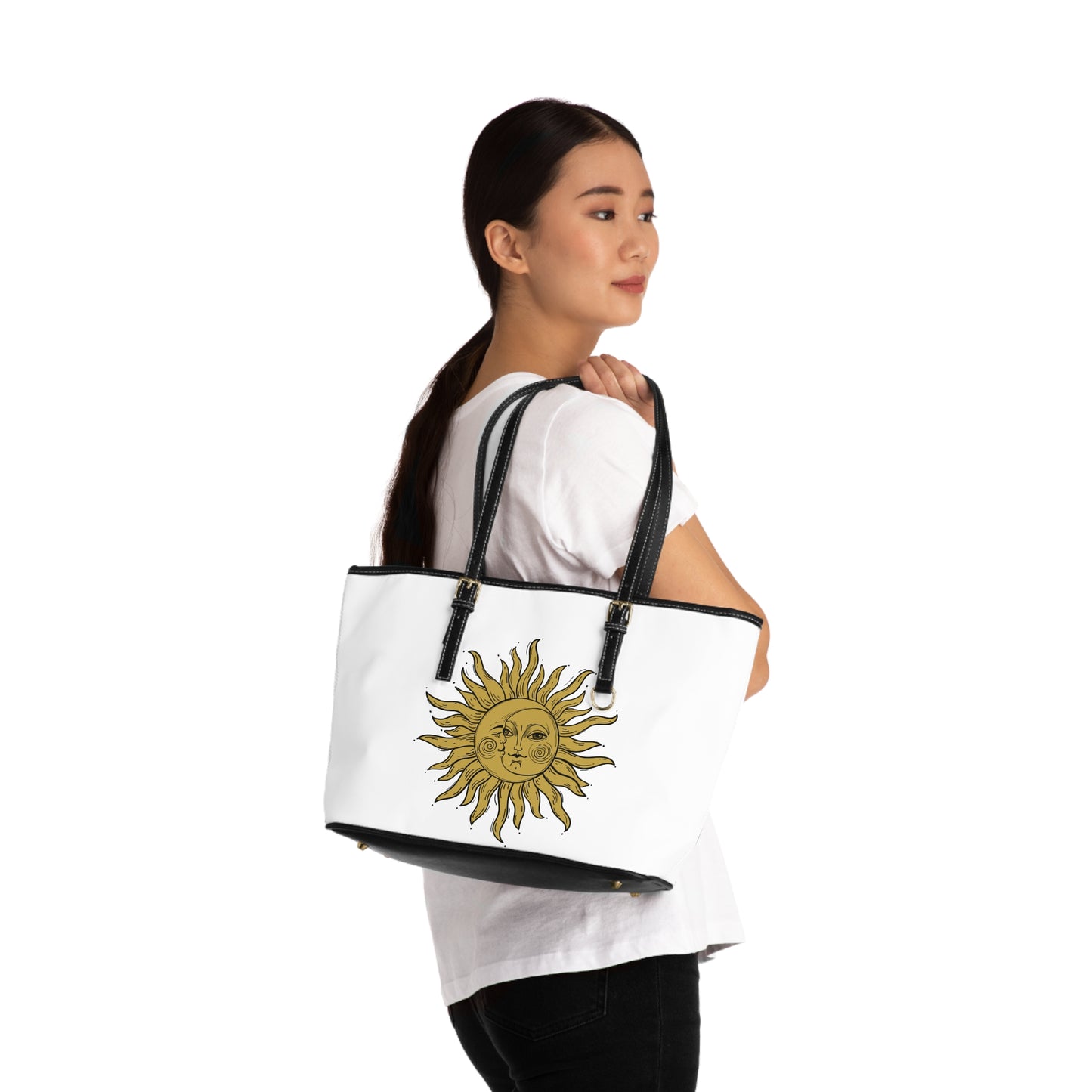 Sun and Moon Design Leather Shoulder Bag